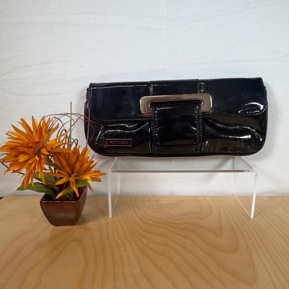 VITTORIO Black Patent Leather Clutch‎ Evening Bag Purse with Chain Strap